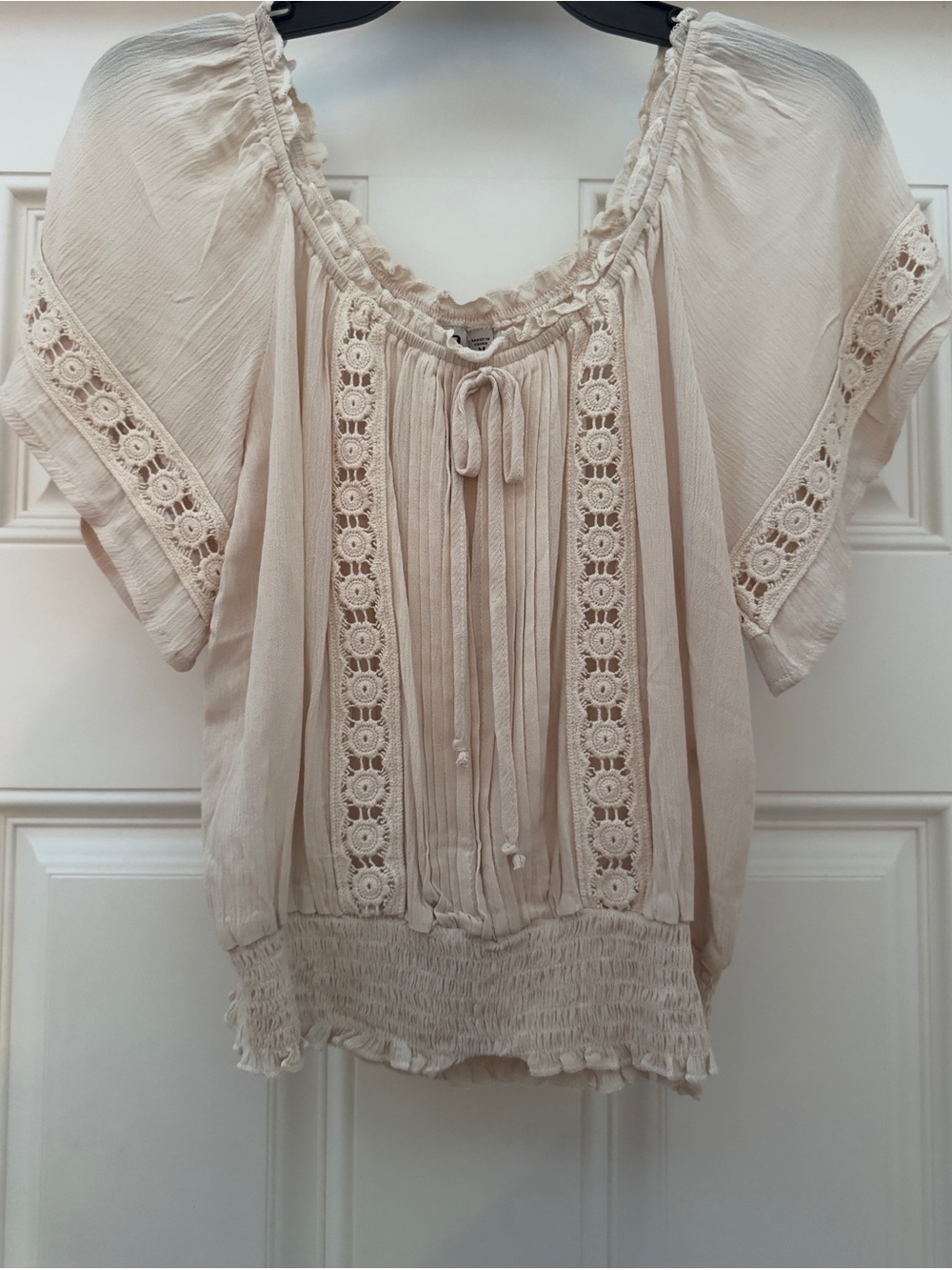 NWT Gypsies & Moondust Boho Lace-Trim Peasant Top - Cream Size M